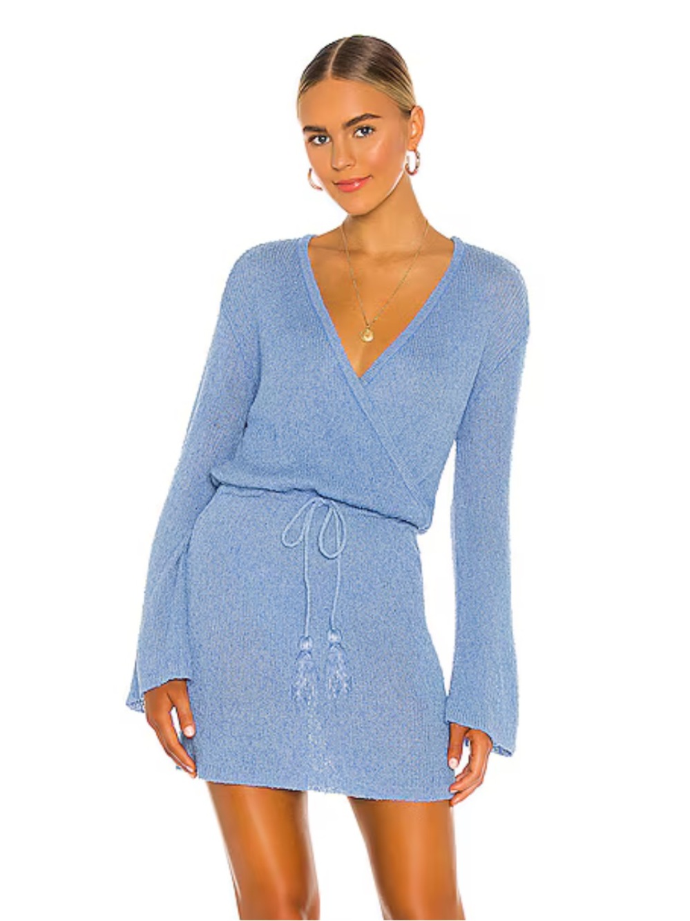 L*Space Topanga sweater open knit swim cover up mini dress cornflower blue L